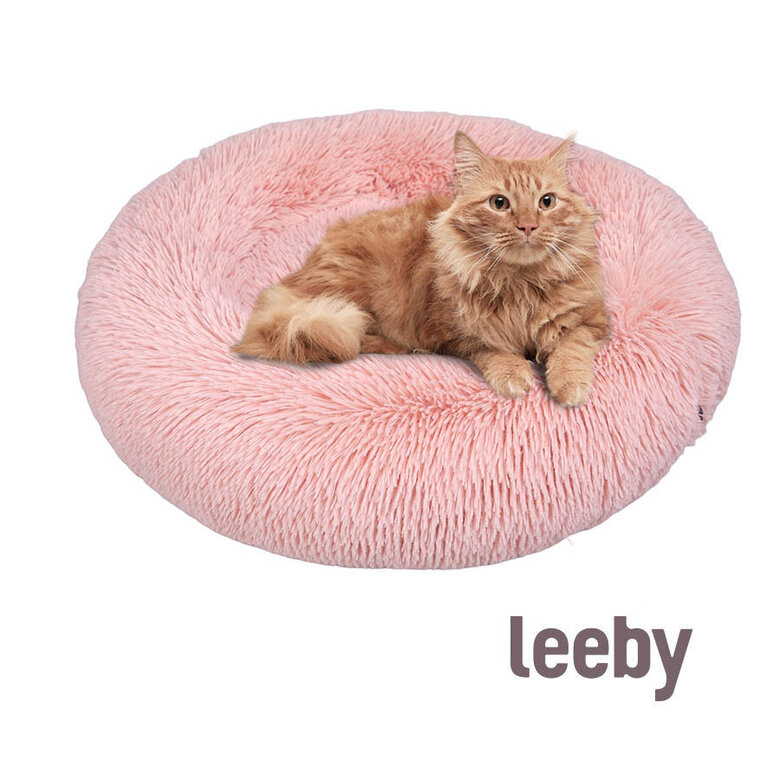 Leeby Cama Donut Anti Stress de Pelo Rosa para gatos, , large image number null